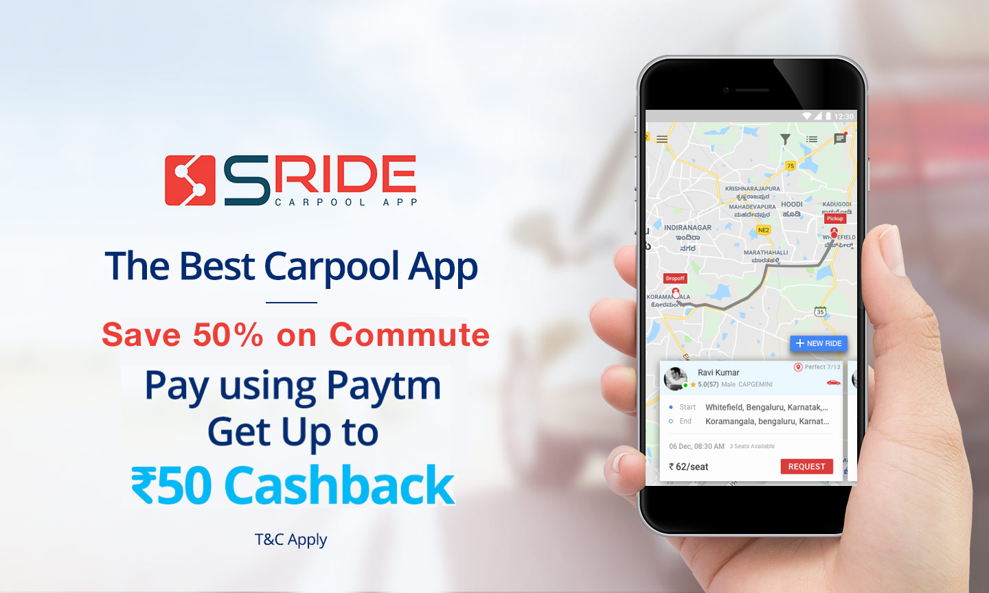 sRide Ties up with Paytm to offer Riders 10% cashback !
